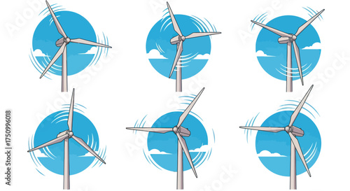 Vector Illustration of Wind Turbines Generating Clean Energy.