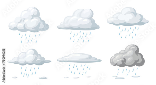 Cartoon Clouds with Raindrops: Weather Elements Collection.
