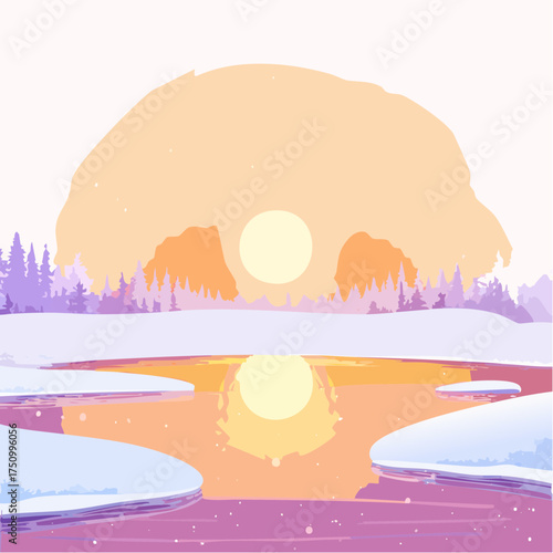 Untergehende Sonne am arktischen Meer