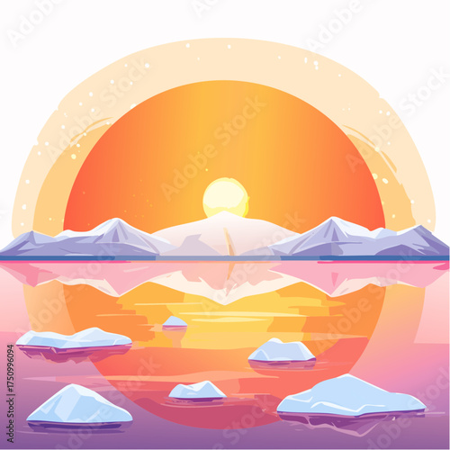 Untergehende Sonne am arktischen Meer