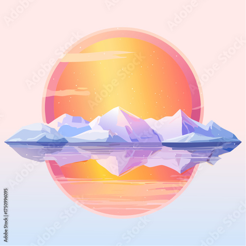 Untergehende Sonne am arktischen Meer