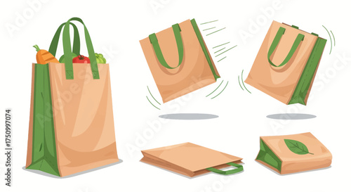 Eco-Friendly Reusable Shopping Bag with Green Handles and Contents.