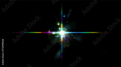 A vibrant spectrum of colors with sparkling particles against a black background, reflecting on a smooth surface