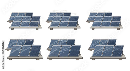 Six identical solar panel arrays arranged in a grid formation.