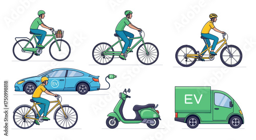 Diverse Electric Vehicles and Bicycles for Sustainable Transportation.