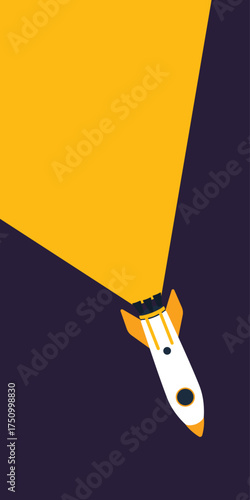 Background illustration of a rocket design with a launch trajectory. Banner with negative space.