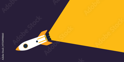 Background illustration of a rocket design with a launch trajectory. Banner with negative space.
