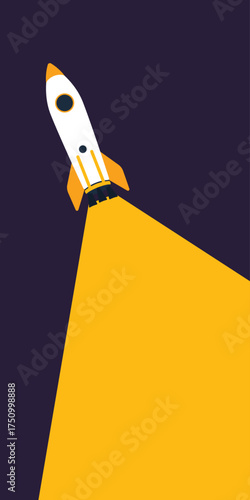 Background illustration of a rocket design with a launch trajectory. Banner with negative space.