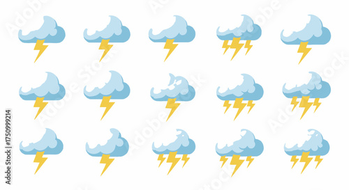 Collection of Cartoon Clouds with Lightning Bolts.