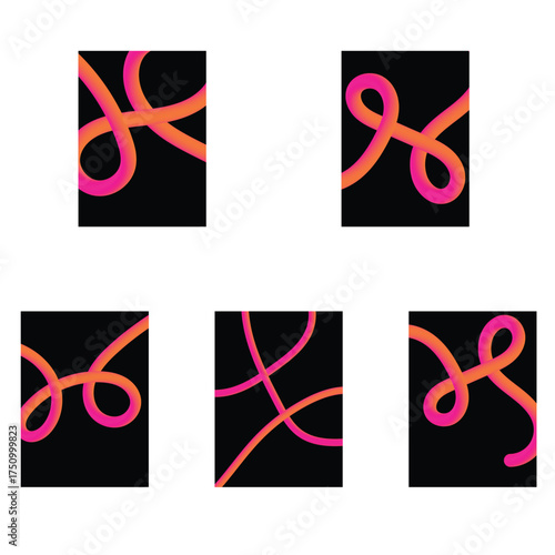 Abstract neon pink and orange swirls and loops on a black background