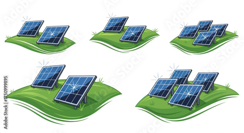 Solar Panels on Green Wavy Terrain Renewable Energy Concept.