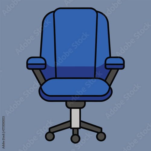 Illustration of a blue office chair with armrests and a swivel base, perfect for adding a touch of comfort and style to any workspace or design project