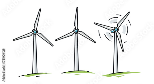 Hand-drawn Wind Turbines Depicting Renewable Energy Generation.