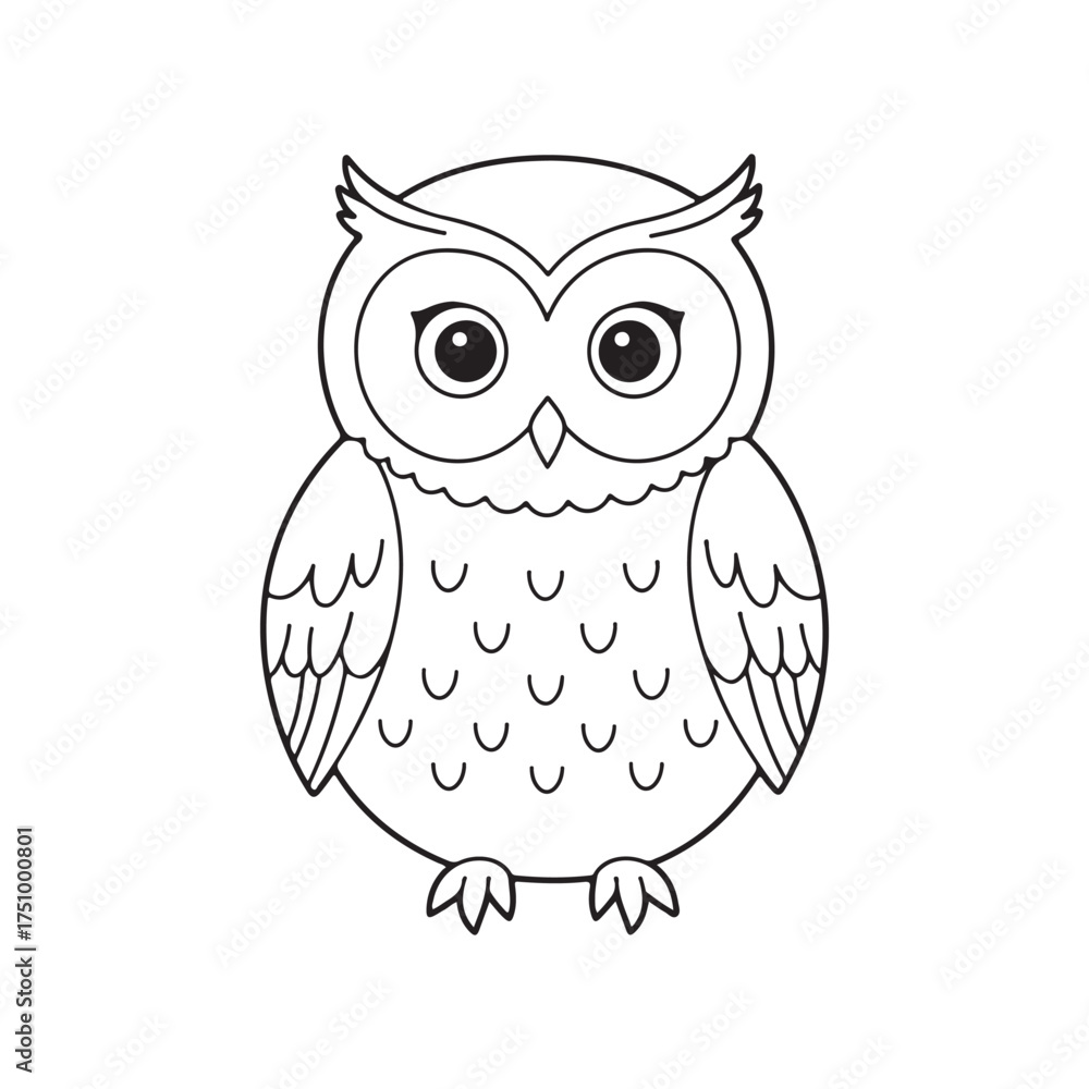 Fototapeta premium Owl illustration coloring page for kids flat illustration design on white background