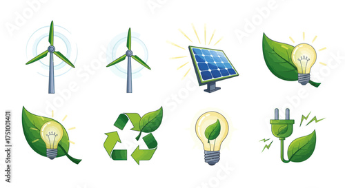 Collection of Renewable Energy and Eco-Friendly Icons.