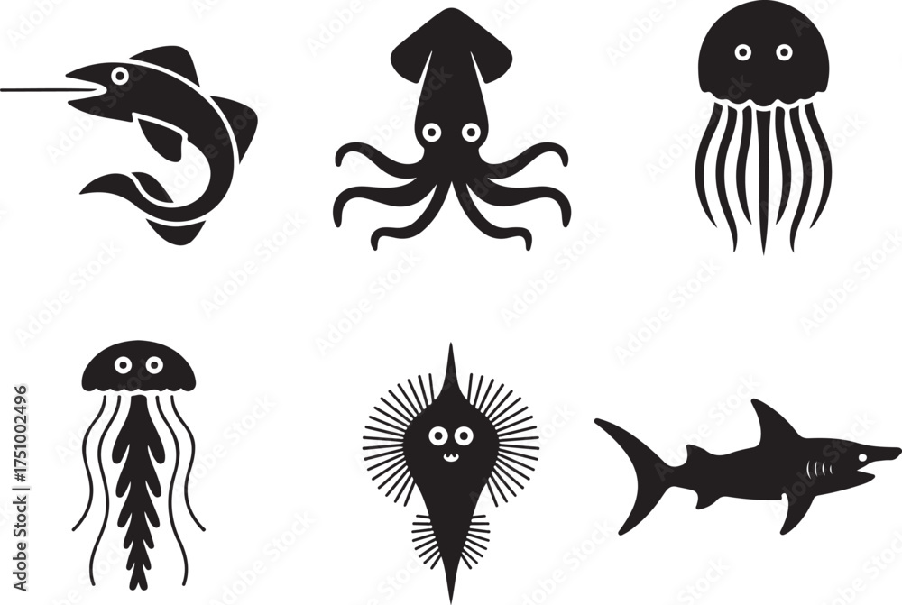 Naklejka premium Charming ocean creatures collection for playful designs
