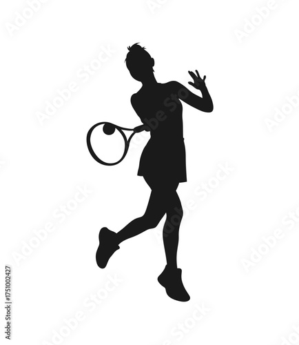 Silhouette of a female tennis player in action hitting a forehand shot with a racket
