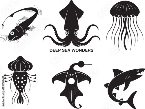 Unique deep sea creatures stylized for modern design