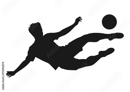 Dynamic silhouette of a soccer player performing a bicycle kick with the ball in mid air