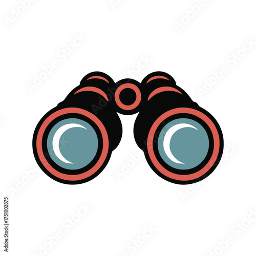 Black binoculars with coral and teal accents on white background optics viewing