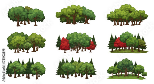 Diverse Collection of Lush Green Trees and Forest Clusters.