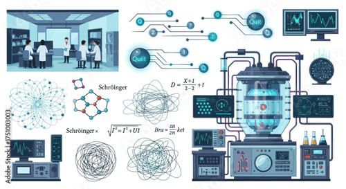 Scientific Laboratory Equipment and Research Elements Illustration.