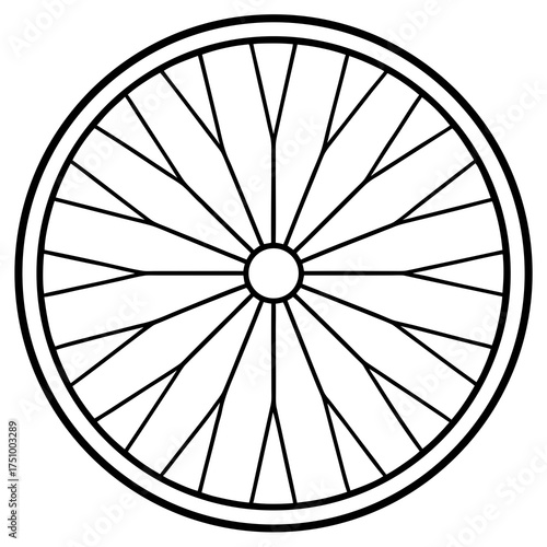 Illustration of a bicycle wheel with spokes radiating from the center, perfect for transportation themes