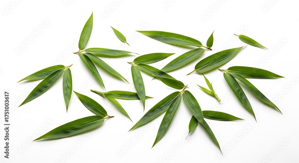 Fototapeta premium Bamboo Leaves Arrangement on White Background - Minimalist Greenery.