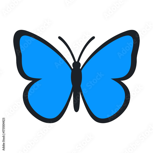 Bright blue butterfly icon on white background