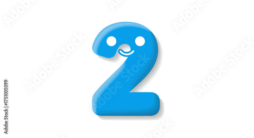 Animated blue number two character with a playful expression on a white background