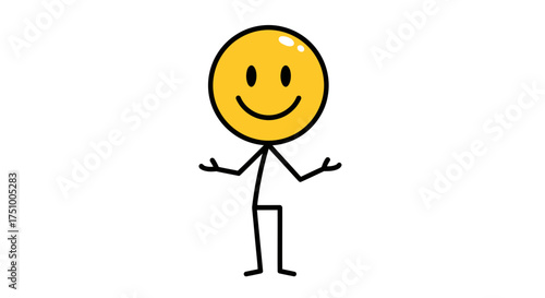 Cheerful stick figure with a bright yellow head expressing openness and welcoming gesture