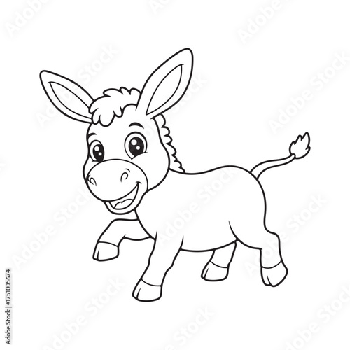 Vector cartoon donkey coloring page for kids.