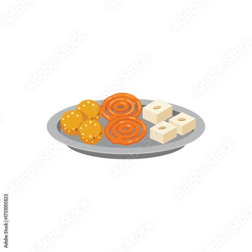 Traditional Indian Sweets Platter for Diwali Deepavali Celebration, Featuring Jalebi Ladoo and Barfi Delicacies