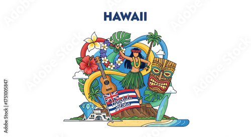 Vibrant Honolulu Aloha: A captivating illustration of Hawaii's cultural charm and beauty