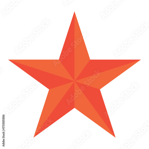 Red star with edges, isolated on white, minimalism