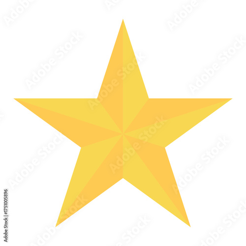 Yellow star with facets, isolated on white, minimalism