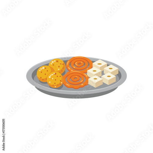 Colorful and delicious traditional Indian sweets laddu jalebi barfi on a festive plate, perfect for Diwali celebrations