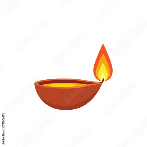 Traditional Indian Diwali Diya Lamp Vector Illustration, Glowing with Warm Light, Celebrating the Joyous Deepavali Festival of Lights.