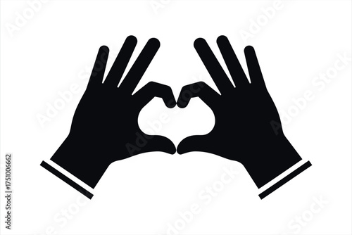 Black silhouette of hands forming a heart shape on white background love symbol