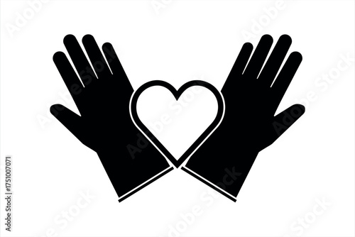 Black Silhouette of Two Hands Holding a White Heart Shape vector