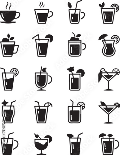 Refreshing drinks icons for modern menus