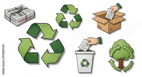 Diverse Recycling and Waste Management Icons for Environmental Sustainability.