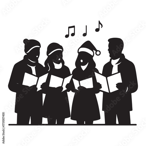 Christmas Carolers Singing Silhouette