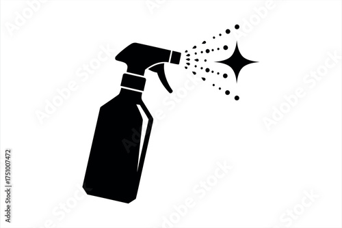 Black spray bottle spraying droplets and a sparkle icon cleaning liquid 1