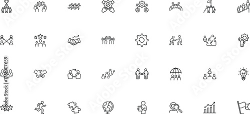 Diverse teamwork line icon set for business and collaboration projects vector