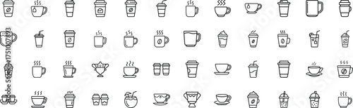 Collection of simple coffee cup line icons for beverage and cafe design vector