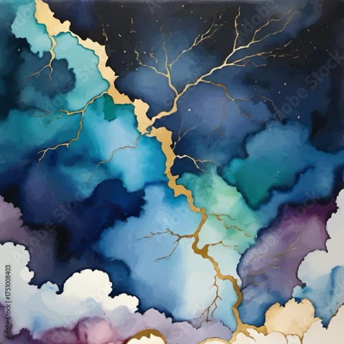 abstract thunderstorm pattern with dark clouds and flash vector illustration