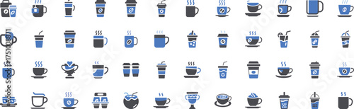 Collection of coffee cup icons vector set various styles and designs vector