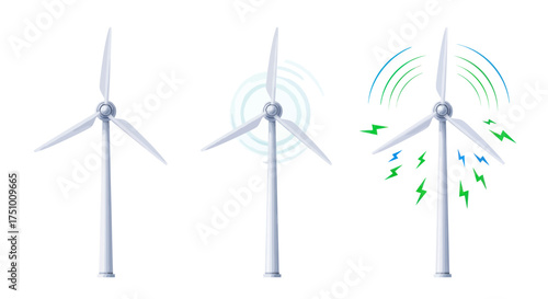 Wind Turbines Generating Clean Energy Renewable Power Source Illustration.