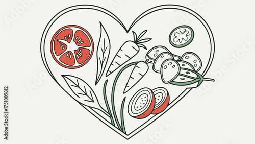 Celebrate healthy eating with this vibrant heart-shaped mix of fresh vegetables, promoting wellness and a balanced diet, appealing to health-conscious shoppers